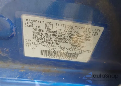 2014 Nissan Versa Note Sv из США, поврежденный, VIN 3N1CE2CP1EL412363